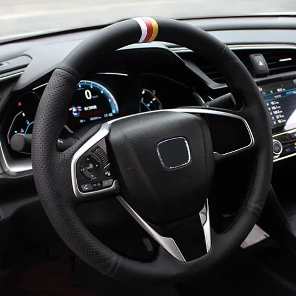 Накладка на рулевое колесо для Honda Civic 2016 2017 2018 защитные красные/черные нитки
