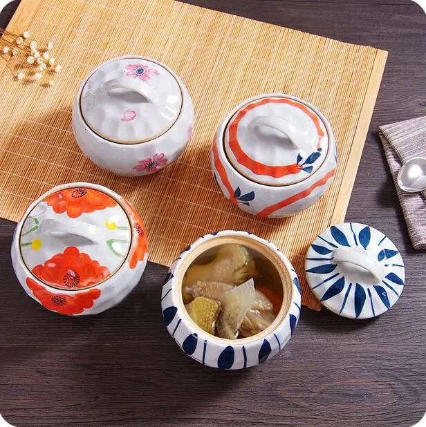 Керамическая Мультиварка в японском стиле ручная роспись с крышкой водостойкая