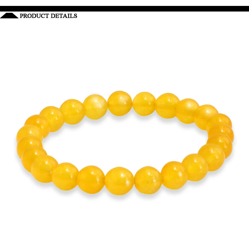 Женские браслеты из желтого камня 8 мм модные эластичные Круглые бусины для