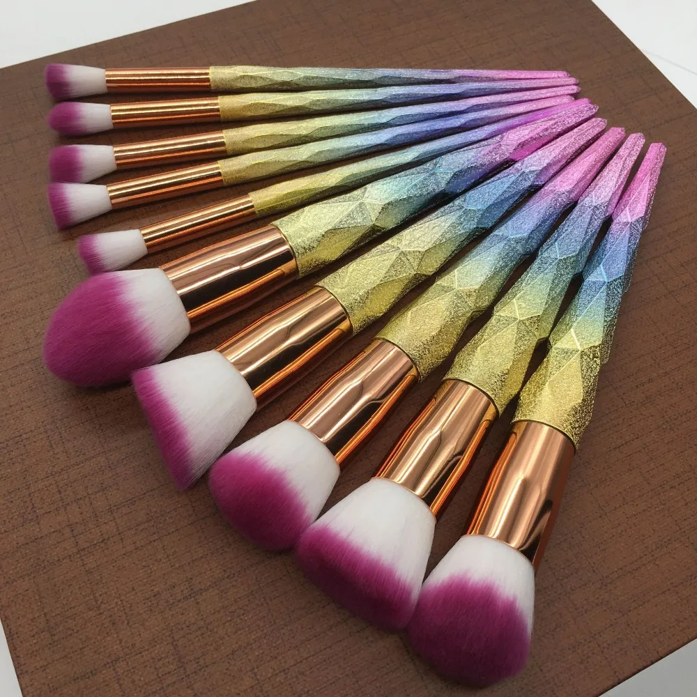 10sets Wholesale 3D Colorful Makeup Brushes Unicorn Make up Brushes Set Professinal Makeup Tools Cosmetic Beauty Powder Brushes