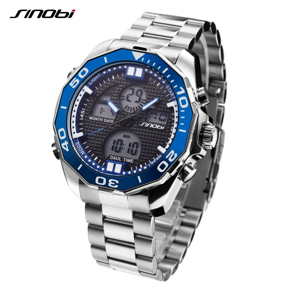 Часы наручные SINOBI Мужские с двойным дисплеем Брендовые спортивные модные