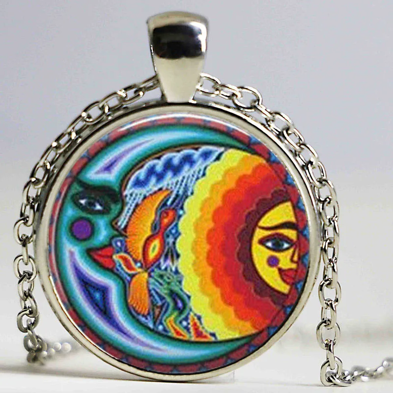 Бесплатная доставка ожерелье с подвеской в виде стеклянного купола солнце и луна