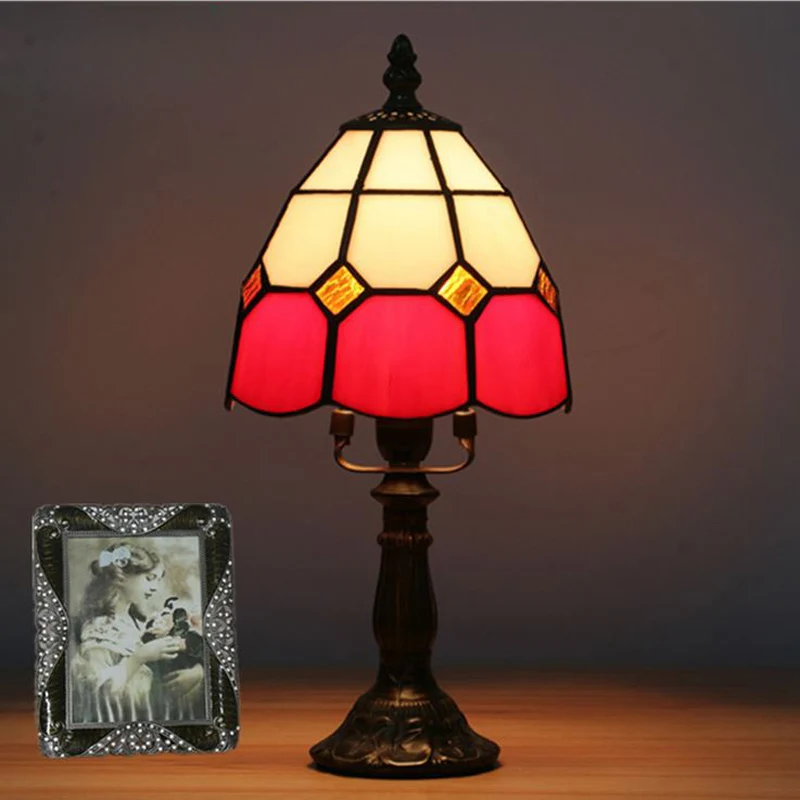 Красный Tiffanylamp Классическая E14 многоцветная настольная лампа в стиле Тиффани для спальни, гостиной, церкви, стекла, высокое качество - Цвет абажура: Красный