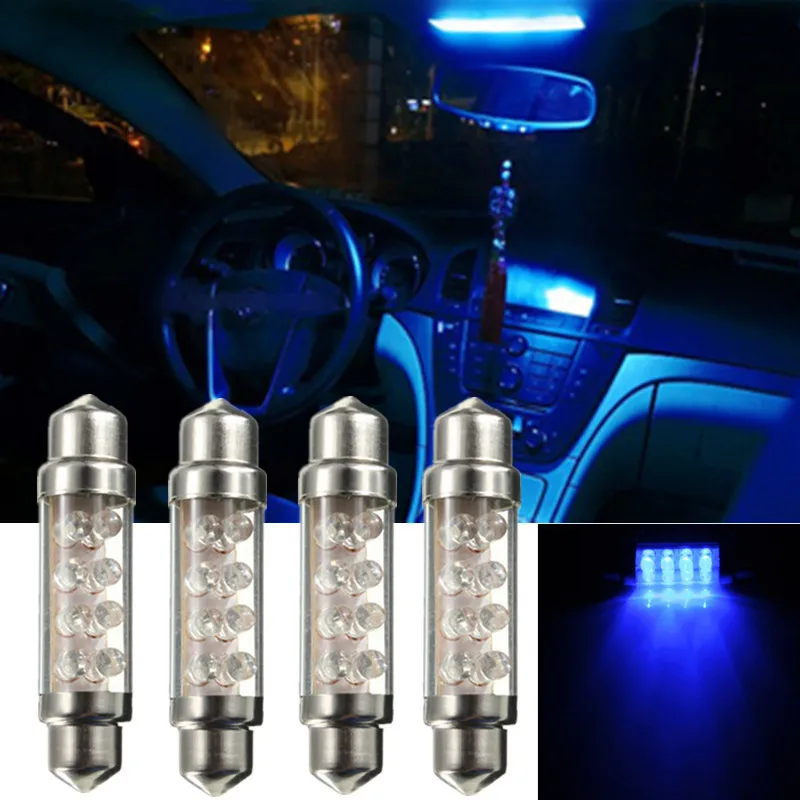 Новый 4x лампочка для салона автомобиля синий 42 мм 8 SMD купольный фестон