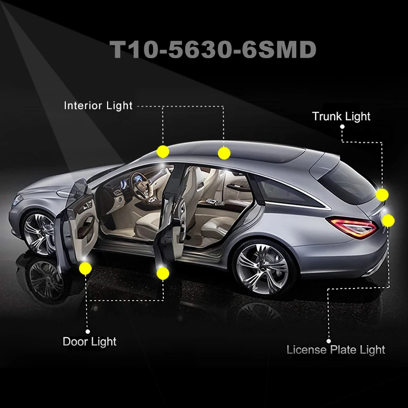 

2 PCS Car LED Light Bulb W5W LED T10 194 5630 6 SMD 12V White Auto License Plate Lights Trunk Lamp Interior Dome Reading Bulbs