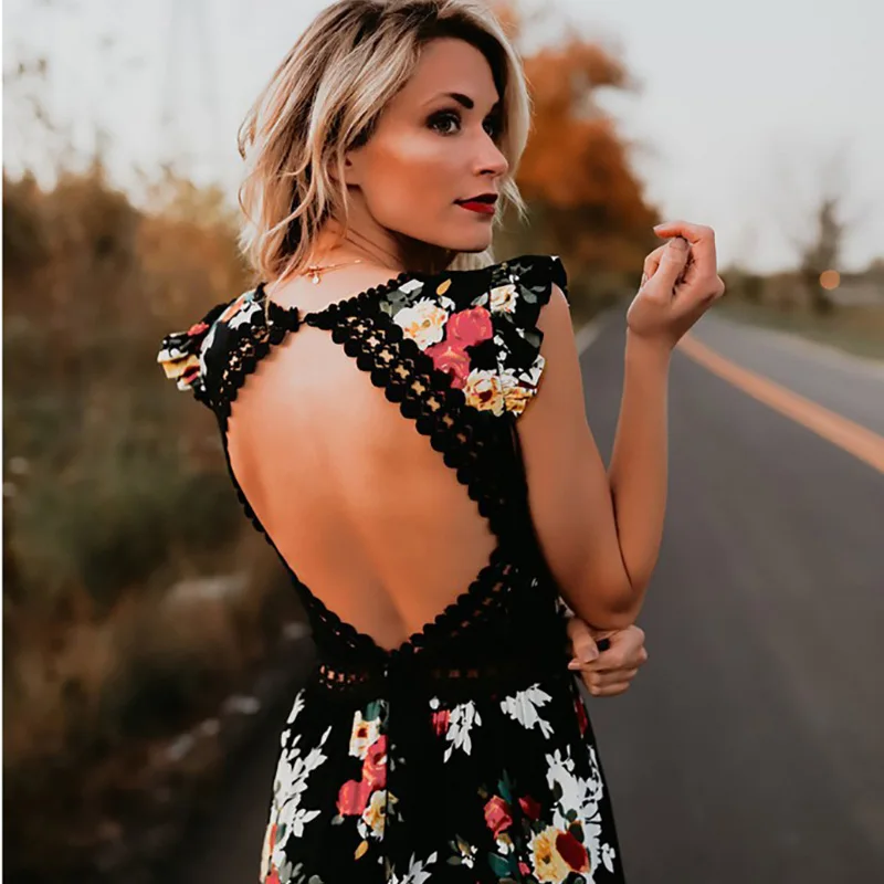 Элегантное кружевное Макси-платье с цветочным принтом vestidos сексуальное летнее