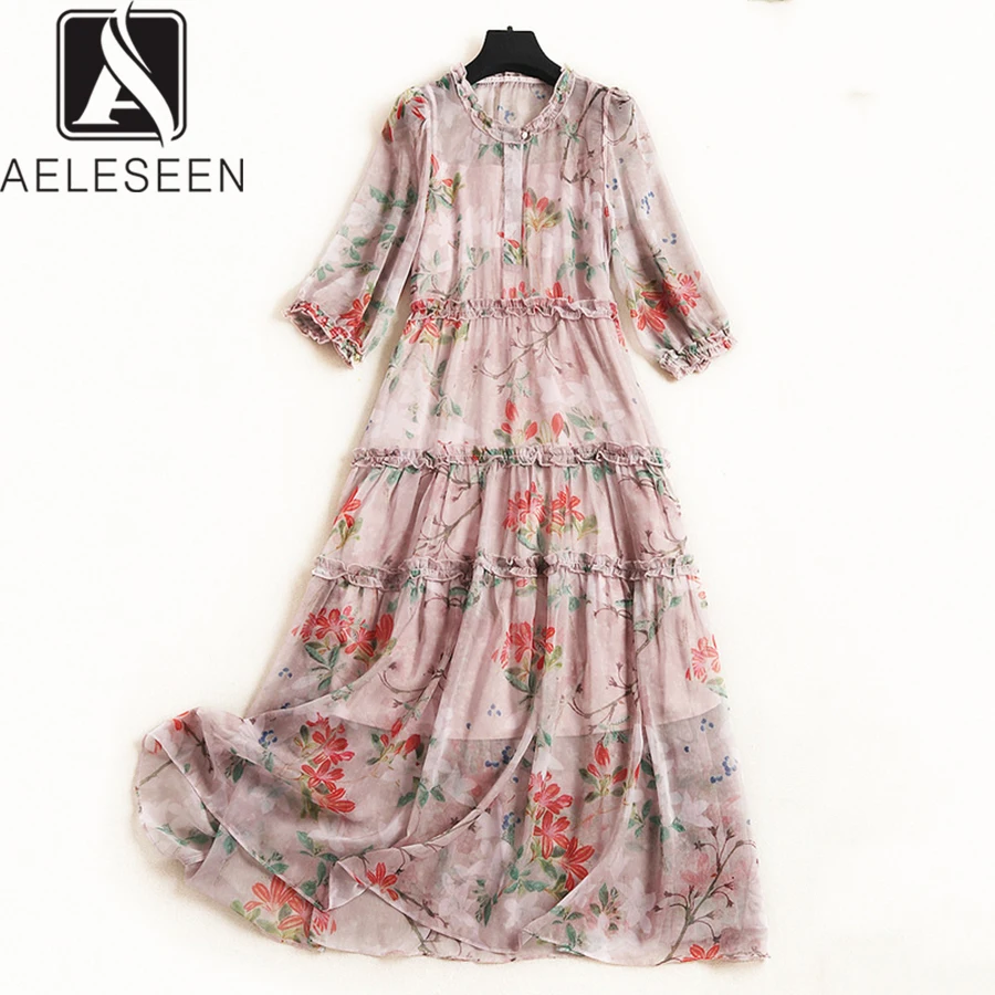 AELESEEN высокое качество Boho Для женщин платья 2019 Мода шифон Цветочный принт