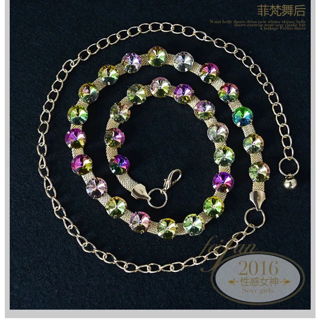 Пояс для девочек хип хоп цепочка на талию цветной горный хрусталь кристалл