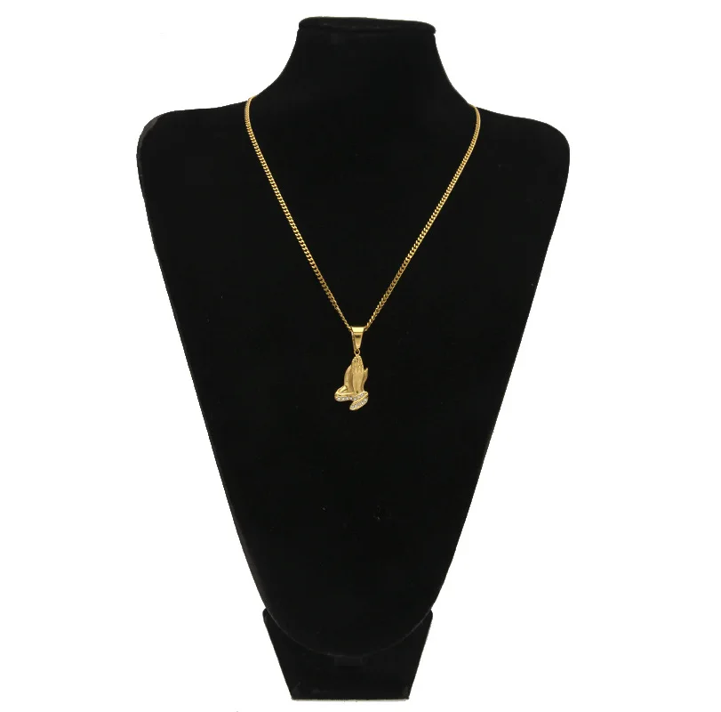 Сай &amp см молитва подвески в форме рук ожерелье Золото Нержавеющая сталь ледяной