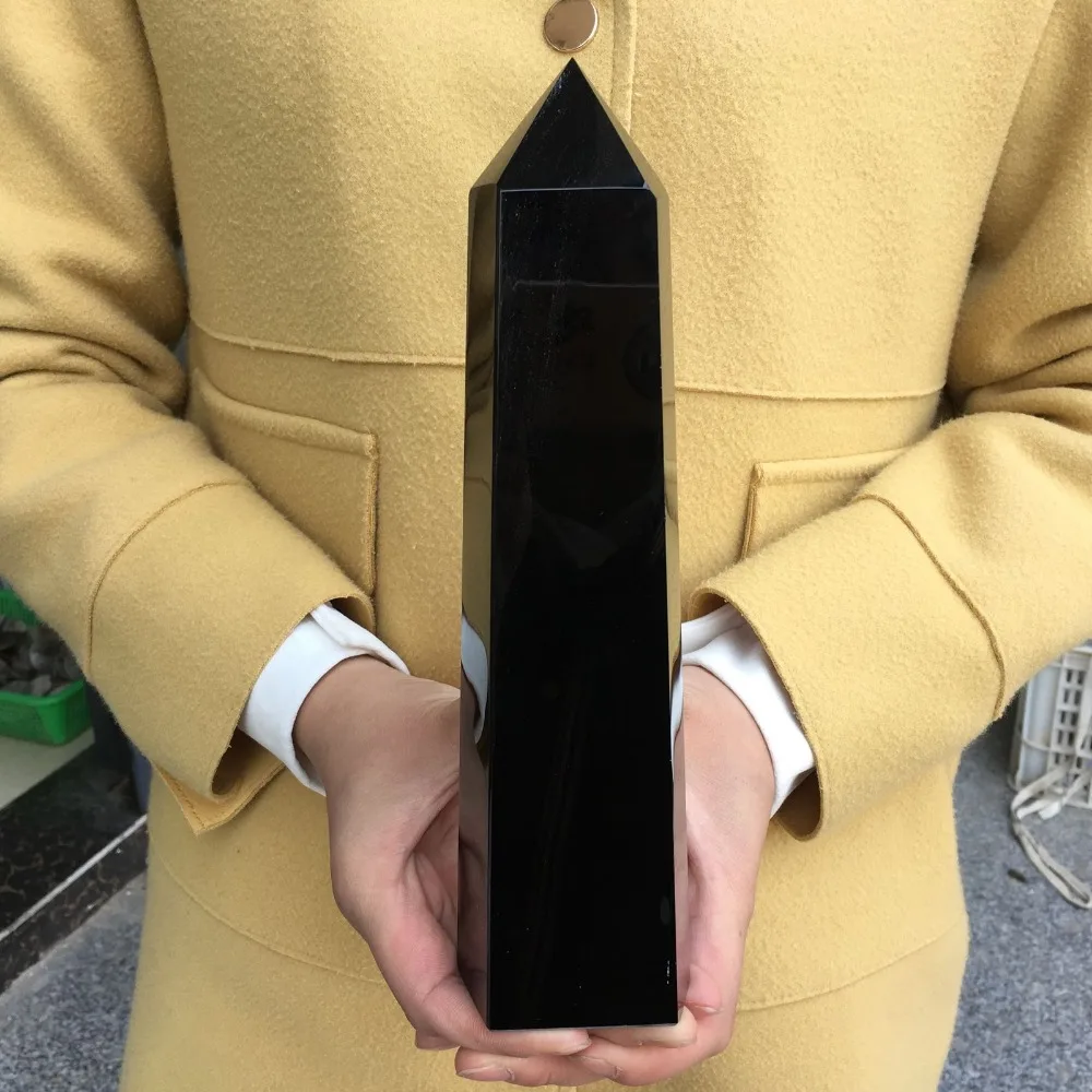 

800-900g Big size Natural Black obsidian obelisk quartz crystal wand point healing