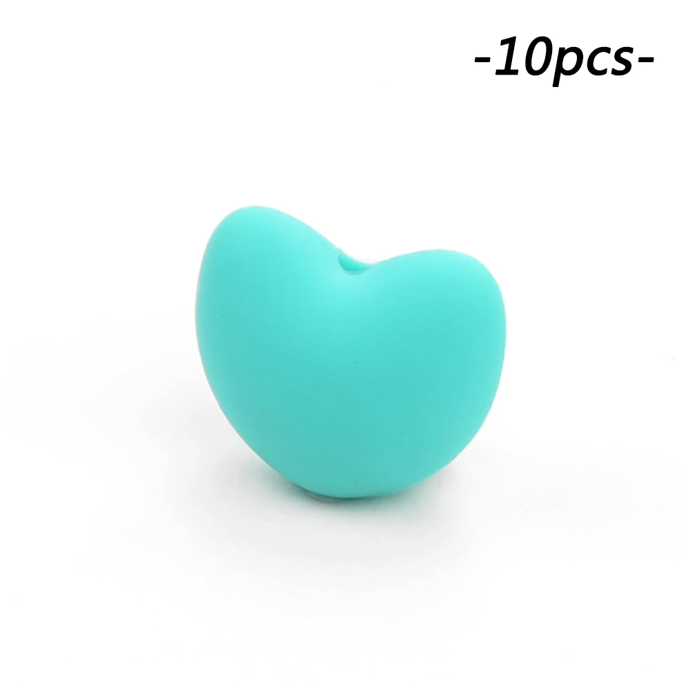 turquoise LOFCA, 10 шт./лот, силиконовые бусины в форме сердца, BPA,, Прорезывание Зубов, ожерелье, ювелирные изделия, свободные бусины для соски, зажим, держатель, сделай сам - Цвет: turquoise