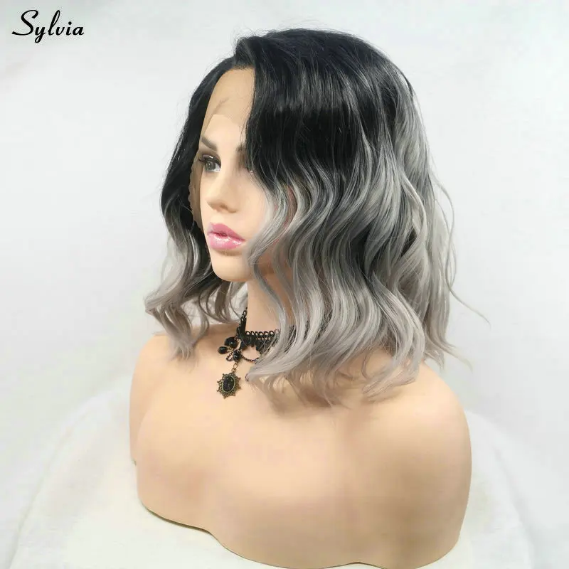 Sylvia омбре с темными корнями, розовый/серый/Блонд/серый/синий/фиолетовый синтетические парики для женщин, летние Волнистые Короткие парики