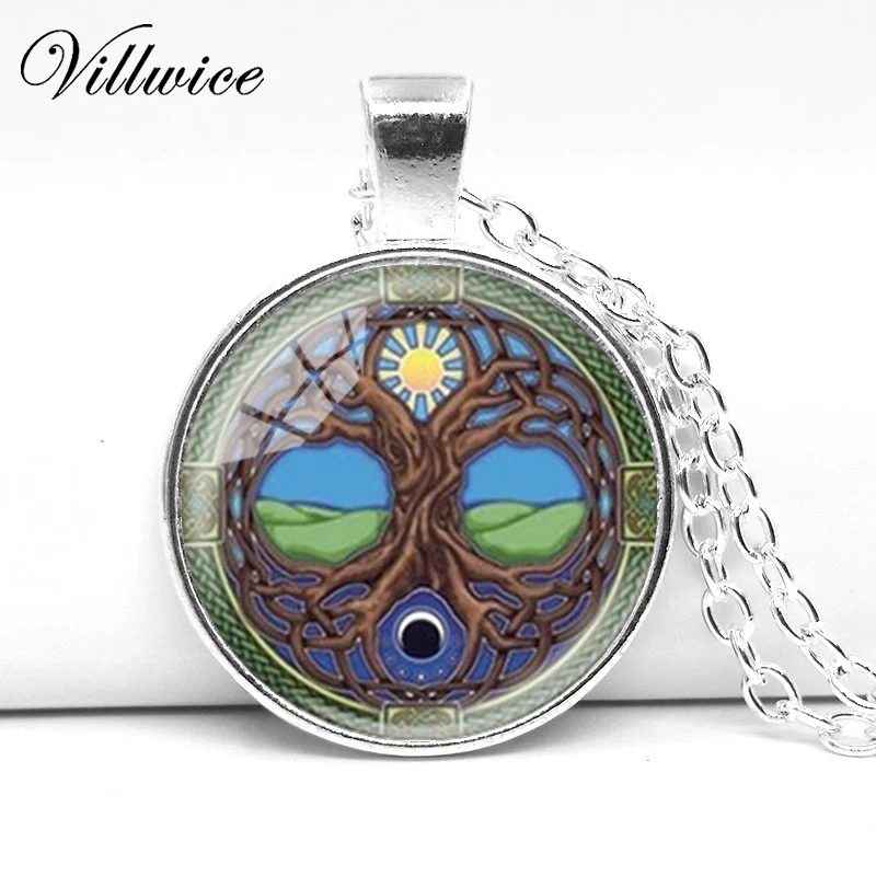 Ожерелье с подвеской Дерево жизни серебряная цепочка ожерелье стеклянный