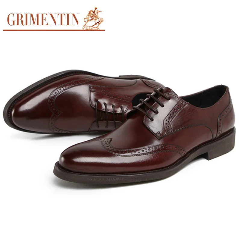 Мужские туфли оксфорды GRIMENTIN модные деловые из натуральной кожи коричневого