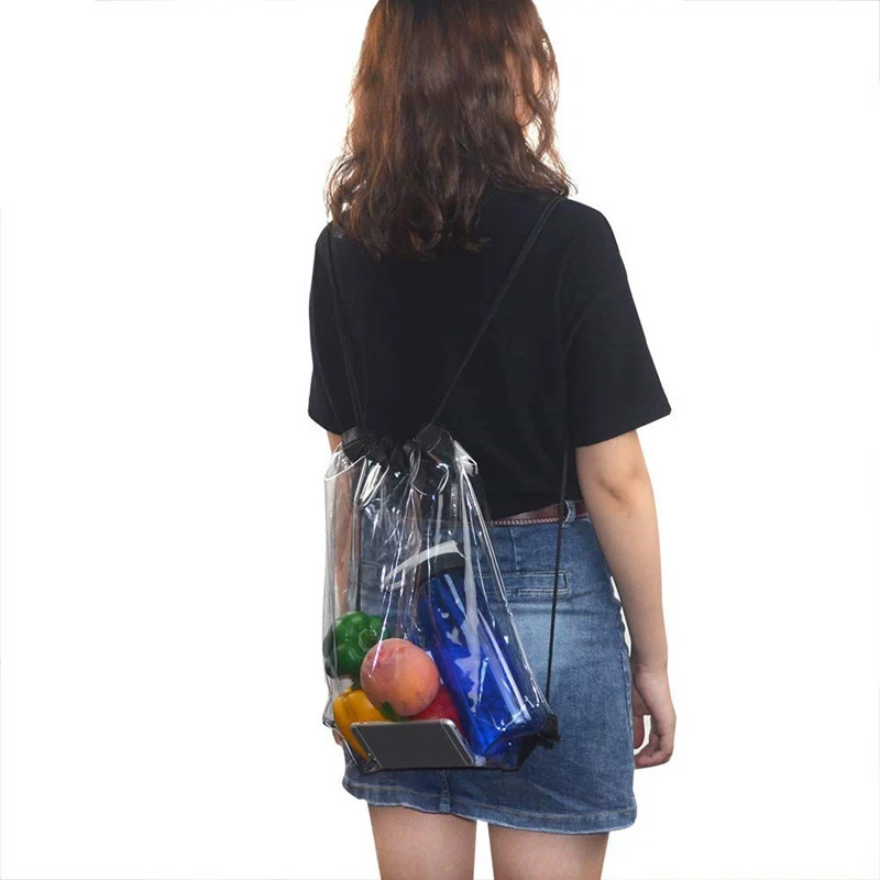 

AUAU-5 Pack Transparent Drawstring Bag Clear Cinch Bags Traveling Sport Bags (Black Edge)