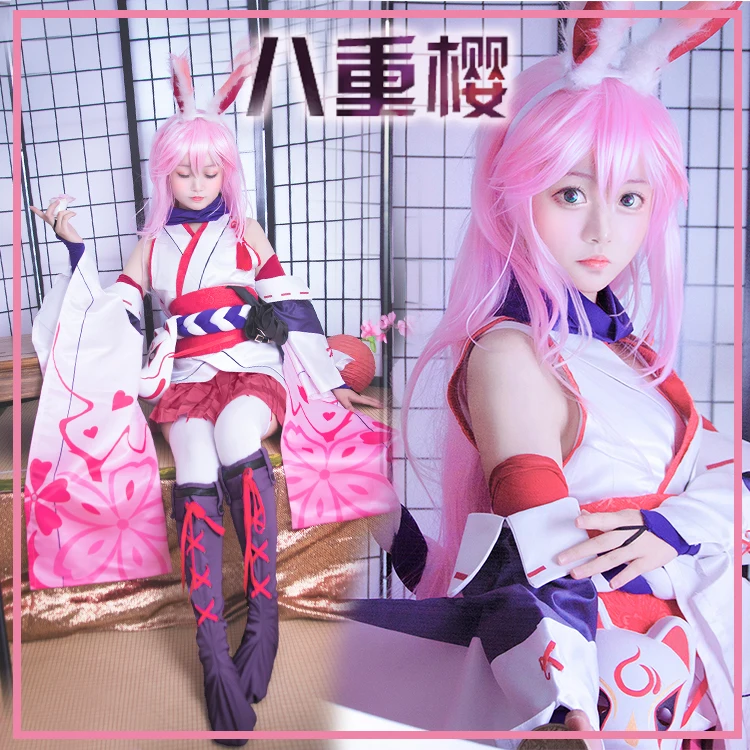 Honkai Impact 3rd Косплей Yae Sakura Косплей Костюм Yae Сакура кимоно костюмы на Хэллоуин с париком обувь меч