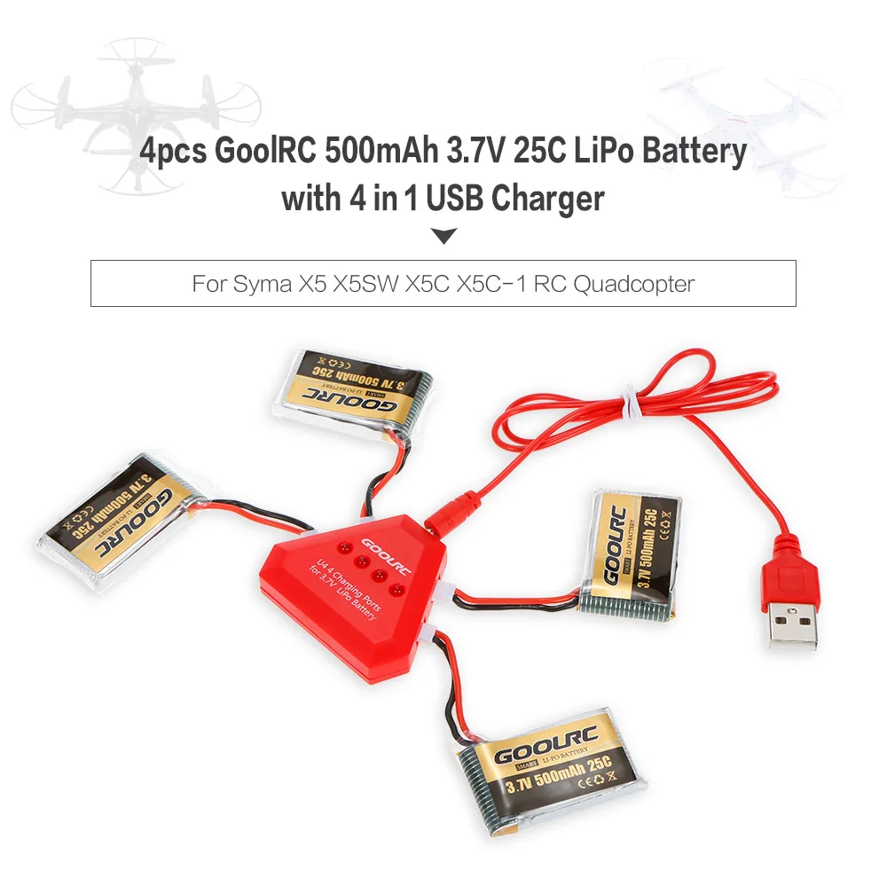 4 шт. 500 мАч 3 7 в 25C LiPo батарея с 1 USB зарядное устройство для Syma X5 X5SW X5C RC Квадрокоптер