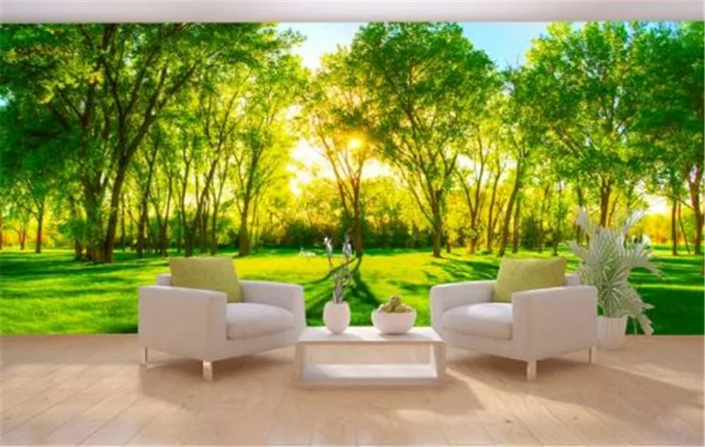 Scenery Wallpaper 3d green fresh trees living room full house background wall decoration mural wallpaper Paper Wall | Обустройство