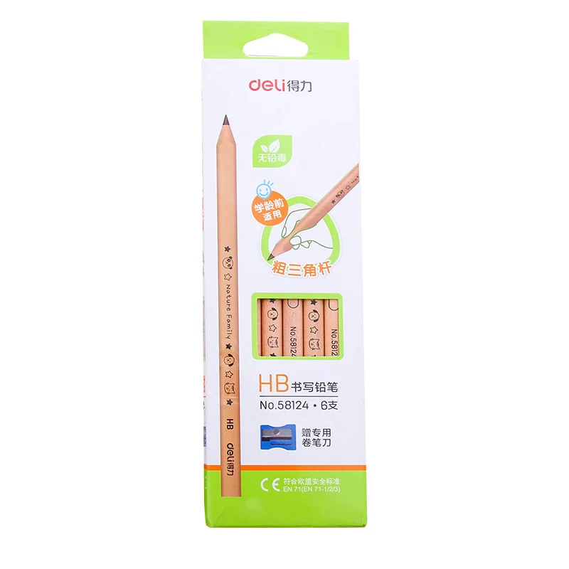 

DELI Log Pencils Pupils' Wriiting Stationery 6pcs HB Wooden Lead Pencil for Student Writing Art Painting School Writing Supplies