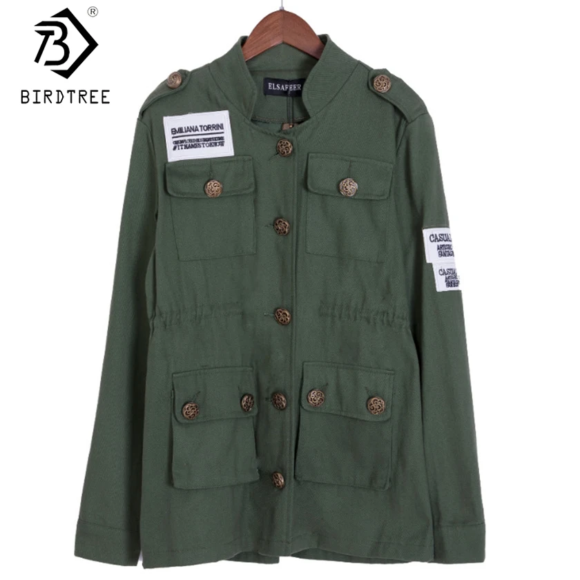 Весенне-осенняя Женская куртка с вышивкой в стиле милитари армейская зеленая