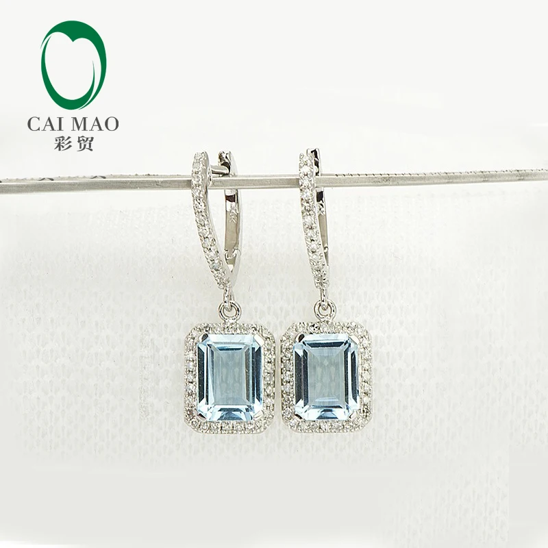 Caimao ювелирные изделия 14 к белое золото натуральный 3.19CT Аквамарин алмаз обручальные серьги