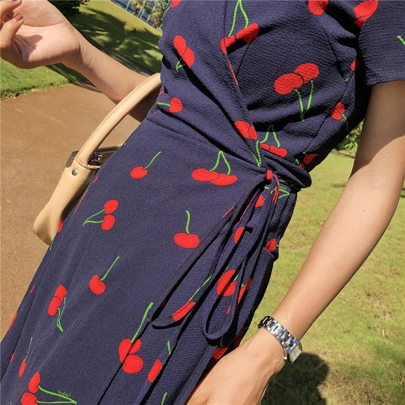 Женское шифоновое платье с v-образным вырезом и короткими рукавами летнее