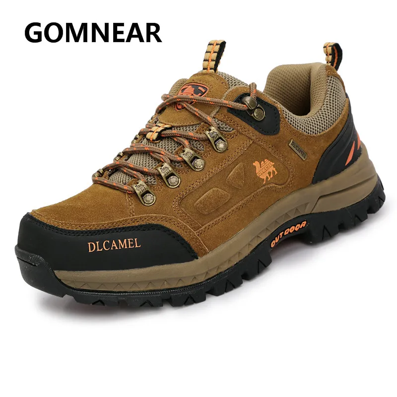 GOMNEAR Camel Shoes Men Genuine Leather Hiking Shoes Climbing Breathable Sneakers Outdoor Tourism Hiking Boots Mountain Shoes