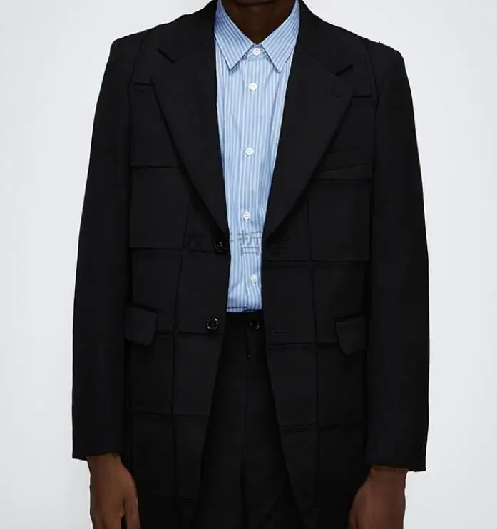 

S-3XL Hot 2019 Spring Men's New Fashion Personalized Large size customization Ruffled brick mosaic cascading suit