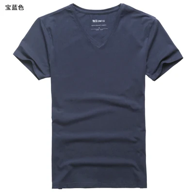 royal blue Новые летние чистый Для мужчин; короткий рукав V воротник из лайкры и хлопка европейский Стиль футболки мужской досуг быстросохнущая Тонкий Футболки T567-2 - Цвет: royal blue