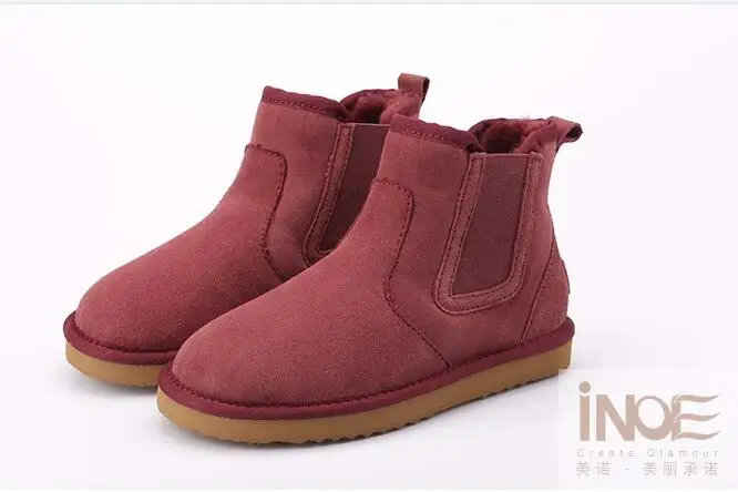 Wine red INOE ботинки Женская модная обувь натуральная овечья кожа короткие замшевые теплые зимние сапоги c подкладкой из натурального меха Зимние ботильоны натуральная кожа натуральный мех полусапоги из овчины без каблука - Цвет: Wine red