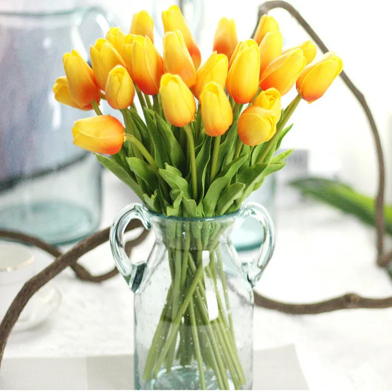 11PC Fake Red Tulips Silk Tulip Artificial Flowers Tulips For Home Decoration Lot Artificial Flowers For Wedding Tulip Bouquets