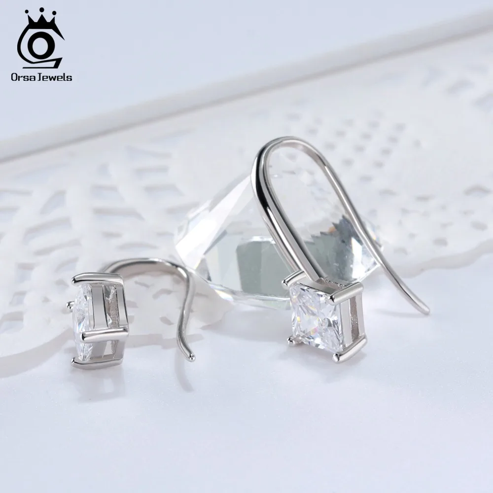 ORSA JEWELS 925 Стерлинговое Серебро Висячие серьги для женщин с прозрачным AAA