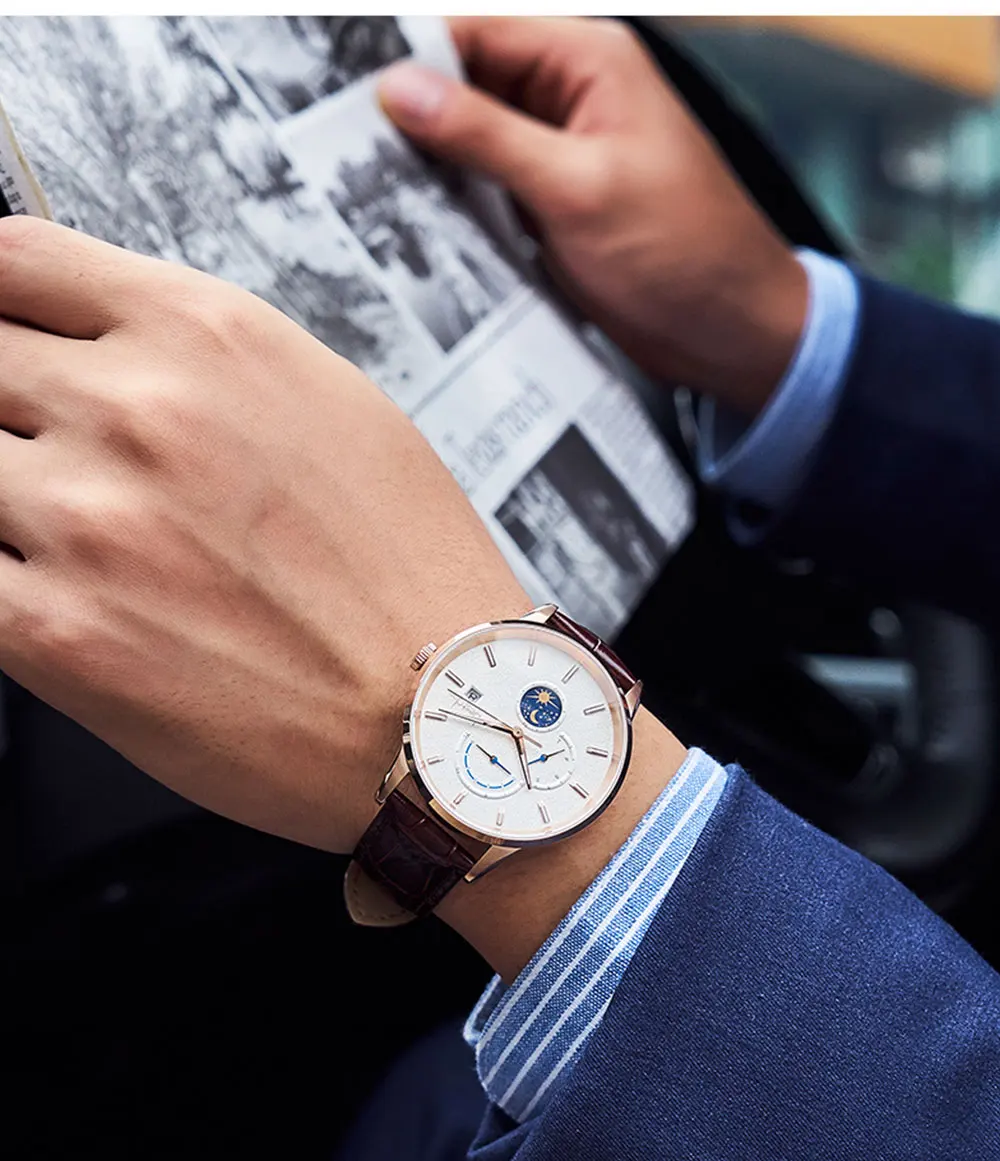 Bestdon Мужские Спортивные механические часы Роскошные автоматические Moon Phase часы водонепроницаемые кожаные повседневные Лидирующий бренд Relogio Masculino