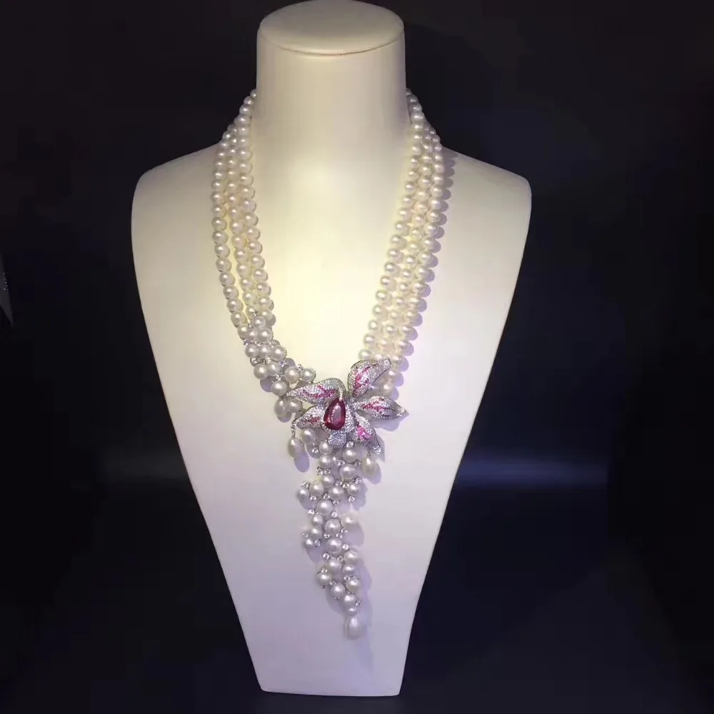 Комплект из колье и серёг с натуральным жемчугом|wedding party jewelry|necklace and earring setparty jewelry