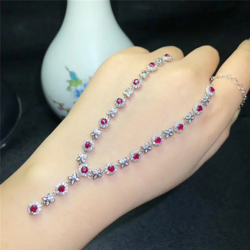 ?? オリジナルルビーファインジュエリーネックレス女性のためのパーティー記念豪華な本物のレッド宝石ネックレス 925 スターリングシルバー #660