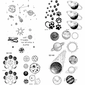 Временные тату-наклейки 3D для детей, черные татуировки, Мультяшные собаки, лапы, планеты, водостойкие, милые тату на Рождество