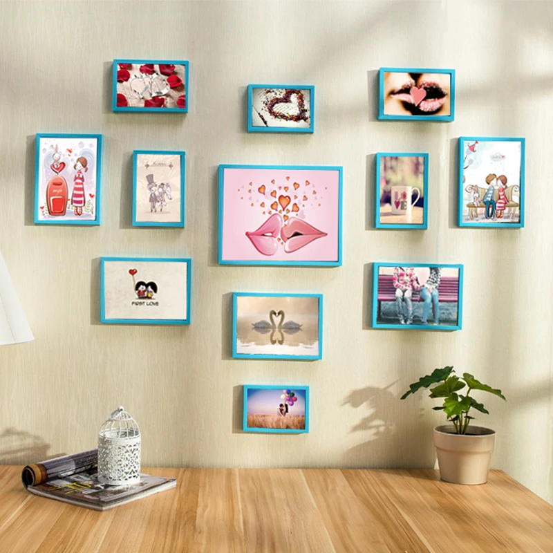 DIY фоторамка настенные рамки для фотографий деревянные 12 штук любовь стиль синий