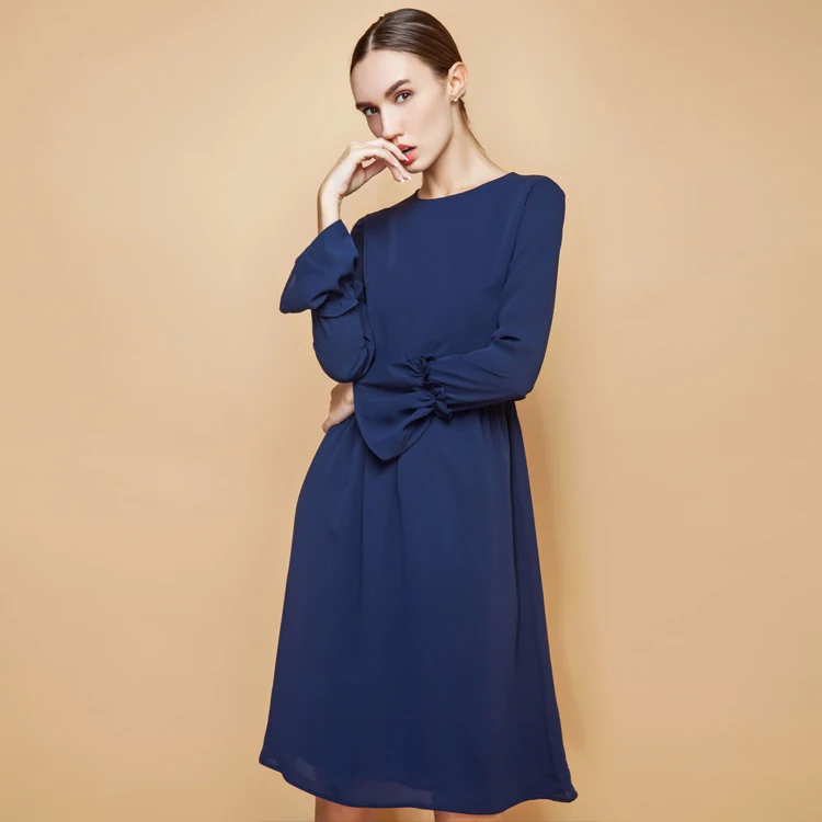 Женское Повседневное платье с длинным рукавом однотонное ТРАПЕЦИЕВИДНОЕ ПЛАТЬЕ