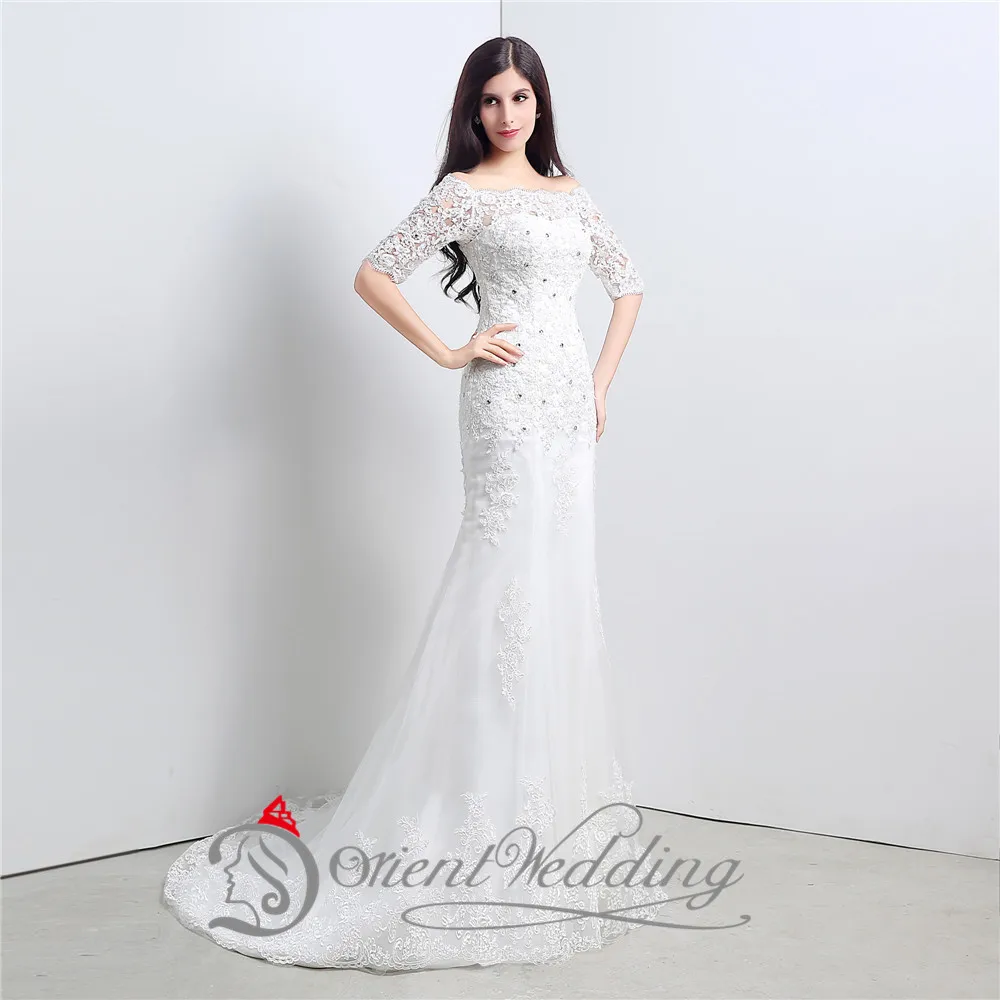 2017 Новый На Заказ Элегантных Женщин Свадебное Платье Hallf Рукава Русалка/Труба