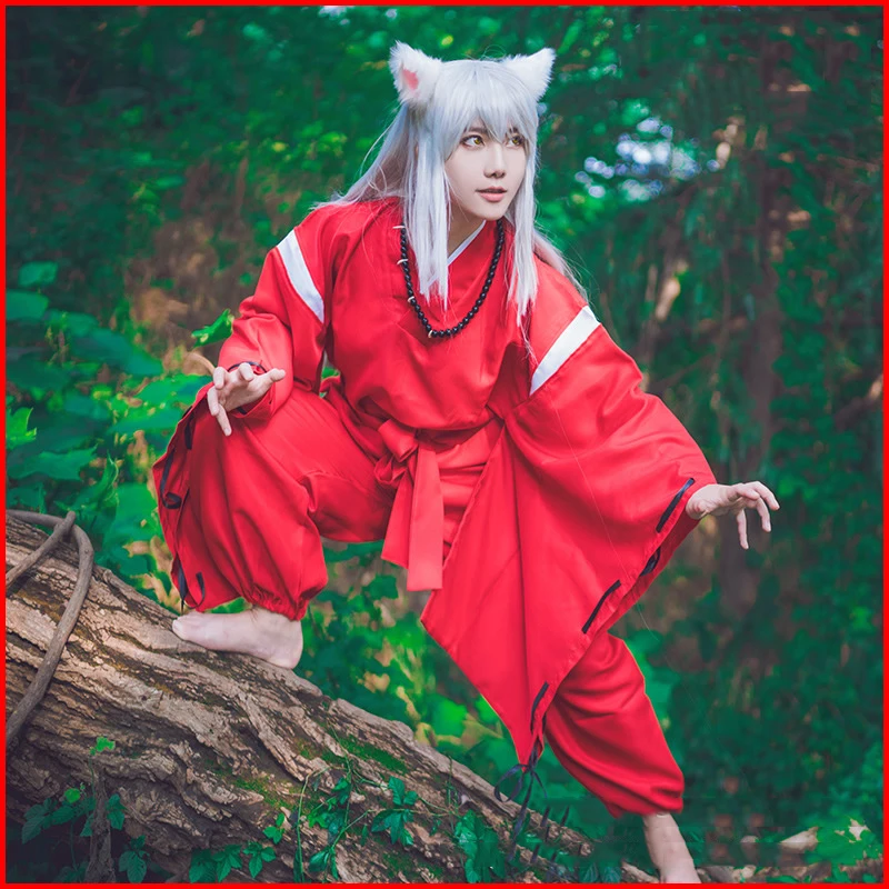 Inuyasha Косплей костюмы Красный японское кимоно ночной халат для мужчин костюм W