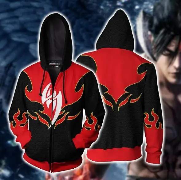 Красный Файтинги Tekken Kazama Jin косплей костюм толстовка на молнии Косплей Мужской и Женский Повседневный спортивный свитер бренд - Цвет: Красный