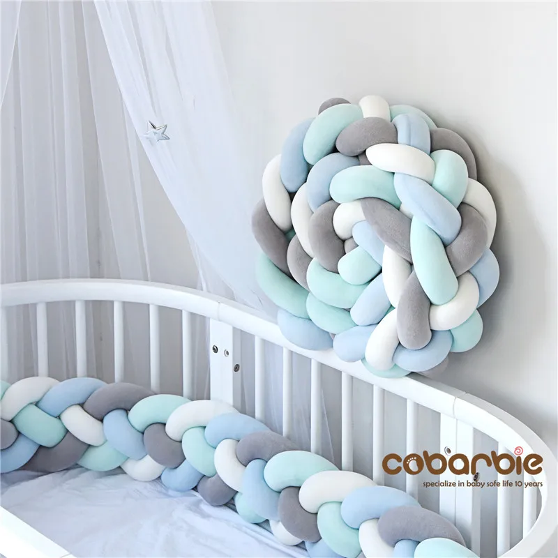 

360cm length Heightening Baby Braided Crib Bumpers 4 Strip Knot Long Pillow Cushion,Nursery bedding,cot room dector