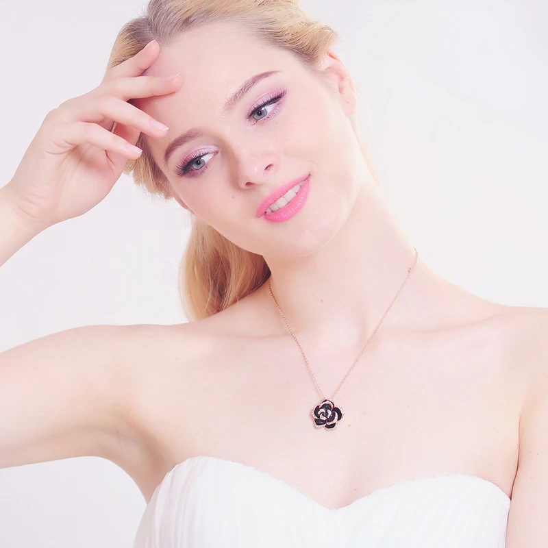 LZESHINE черный Ожерелье из австрийского хрусталя кулон Цепочки и ожерелья розовое