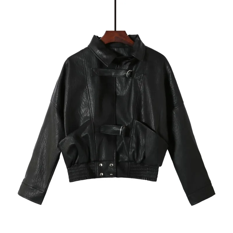 Новинка 2018 модная Женская осенне зимняя Черная куртка из искусственной кожи