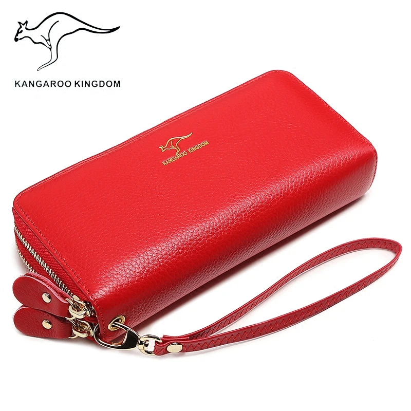 

KANGAROO KINGDOM luxury genuine leather women wallets long double zipper lady clutch purse brand hand bag for