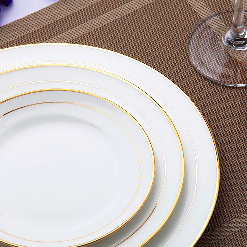 2 Pcs Direct bone china gilt dinner plate sample wedding new house banquet tableware pure white Western dish steak plate|Блюдца и