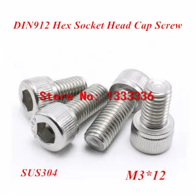 

500pcs M3*12 Hex socket head cap screw, DIN912 304 stainless steel Hexagon Allen cylinder bolt, cup screws