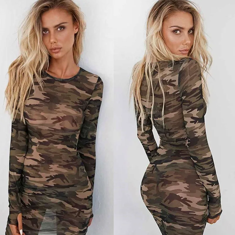 Сексуальное женское камуфляжное прямое платье с длинным рукавом|camouflage dress|straight