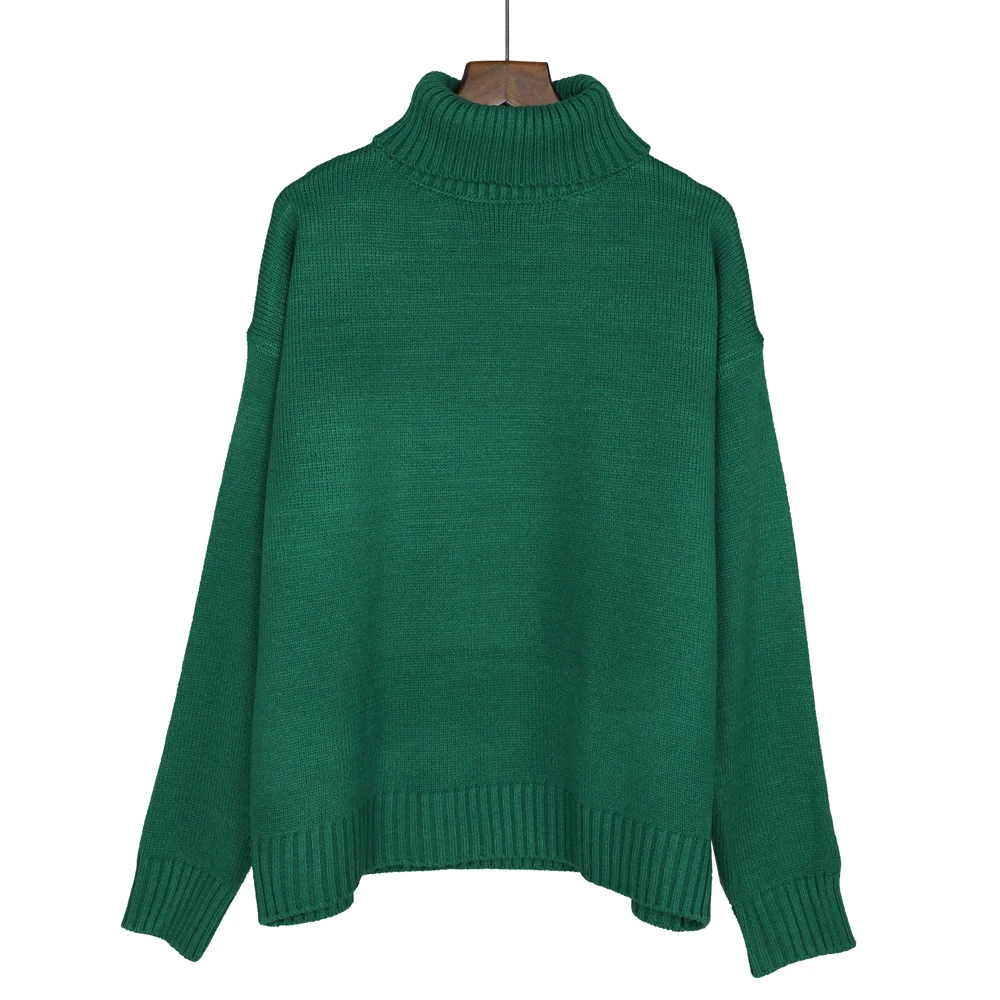 2019 Korean Autumn and Winter Women Sweater Long Sleeve Turtleneck Knitted Pullover Brown Green Loose Solid Female Jumper Tops | Женская