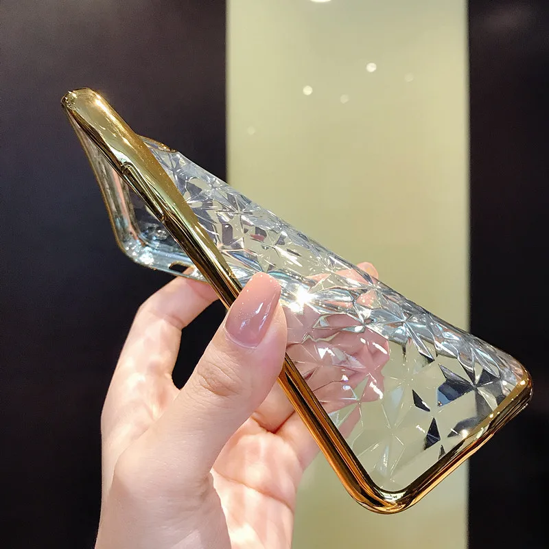 Четкие геометрические прозрачные со стразами Мягкий ТПУ Прозрачный чехол для